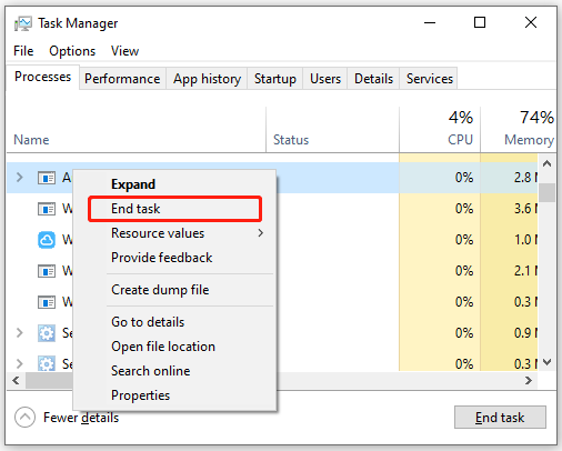 Disable conflicting programs:
Open Task Manager by pressing Ctrl+Shift+Esc.