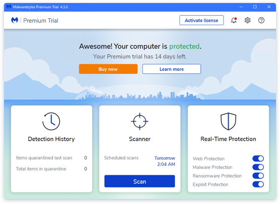 Download and install a reputable anti-malware software (e.g., Malwarebytes).
Open the anti-malware software and perform a full system scan.