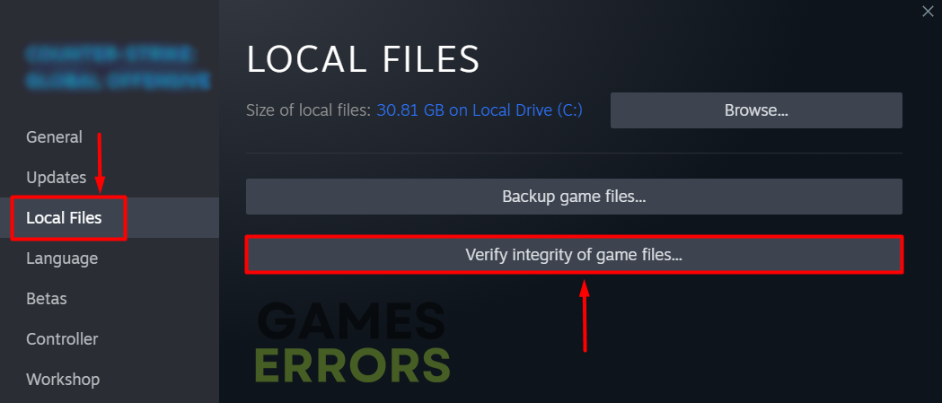 Go to the Local Files tab and click on Verify Integrity of Game Files.
Wait for the process to complete and fix any corrupted game files.
