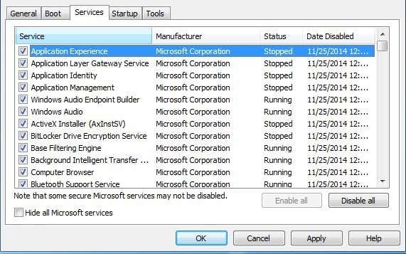 In the System Configuration window, navigate to the "Services" tab.
Check the "Hide all Microsoft services" option.