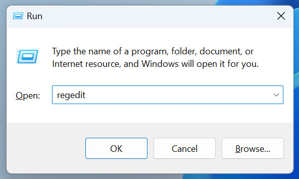 Open the Run dialog again and type "regedit" to open the Registry Editor
Backup the registry (optional but recommended)