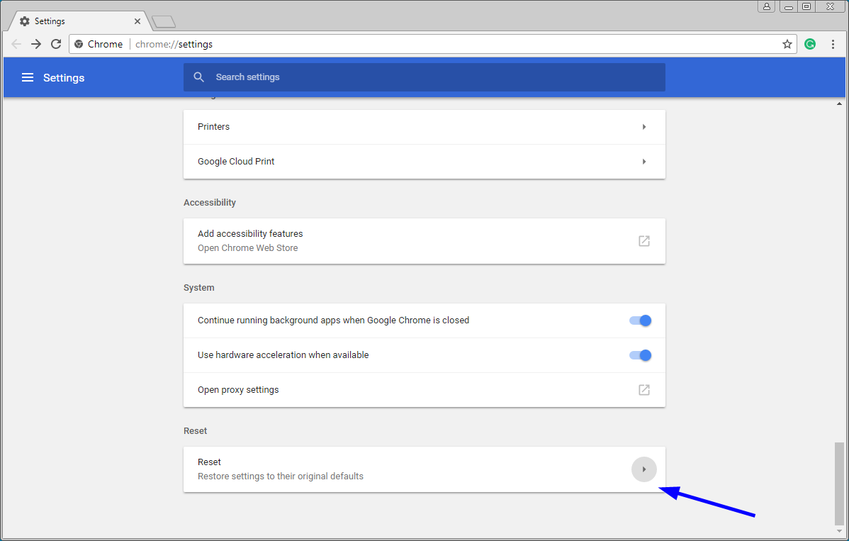 Open your web browser settings
Find the option to Reset or Restore browser settings