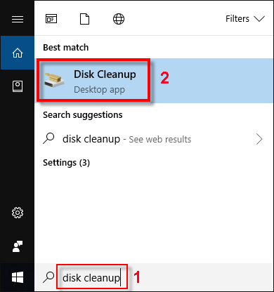 Press the "Windows" key and type "Disk Cleanup"
Select the "Disk Cleanup" app from the search results
