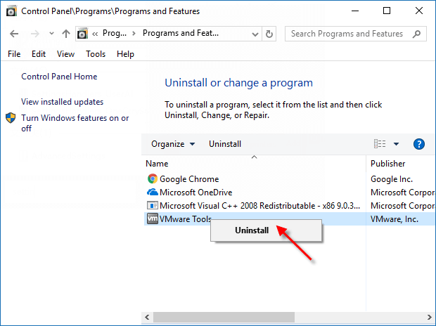 Select the program and click on Uninstall.
Follow the prompts to remove the program.